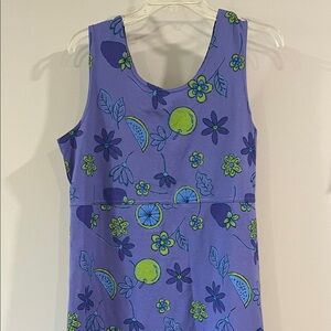 Expressions - L, purple/blue/green fruit and floral house dress